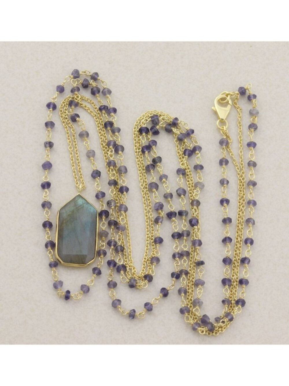 18k Gold Over Sterling Silver Long Labradorite Layered Necklace 30"